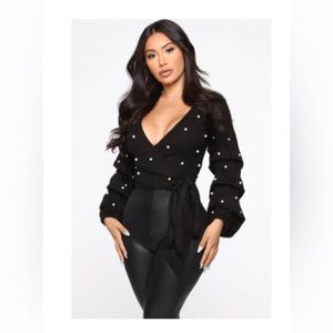 Wrap Pearl beaded sweater